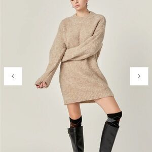 English Factory Cozy Beige Long Sleeve Knit Sweater Dress